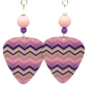 CHEVRON Pattern Easter Egg Look Guitar Pick Beaded Earrings - Handmade in USA