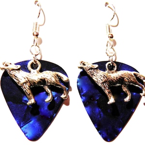Wolf Wolves Charm Guitar Pick Earrings - Choose Color - Handmade in USA