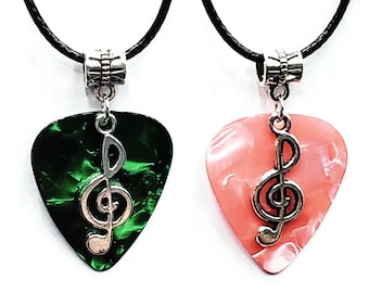 Treble Clef Guitar Pick Necklace – Music Charm, Handmade - Choose Color
