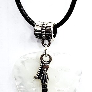 Electric Guitar Charm on Thin Black Cord Guitar Pick Necklace Choose Color Handmade in USA White