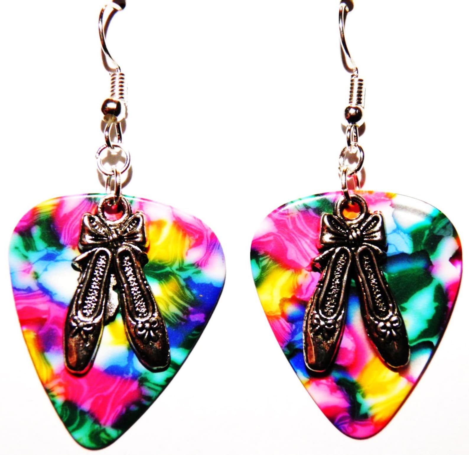 ballet shoes ballerina dancer charm guitar pick earrings - choose color - handmade in usa ballet shoes ballerina dancer charm guitar pick earrings - choose color - handmade in usa