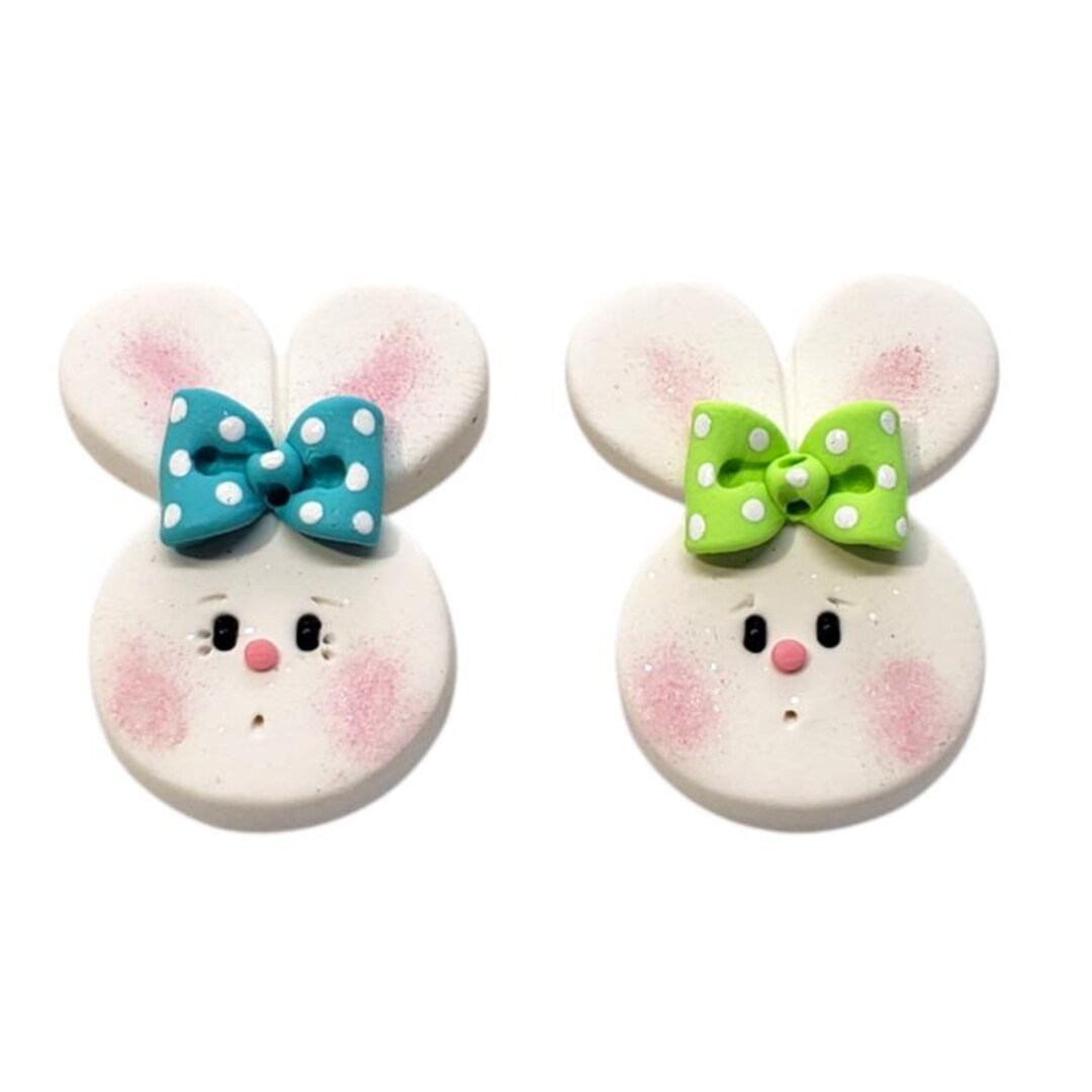Bunny Rabbit Magnets With Bows Handmade Polymer Clay Lot of 2 Choose ...