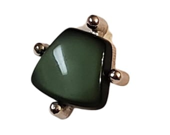 Vintage Sarah Coventry Tie Tack Silver Toned with Green Moonglow Lucite Stone Pin