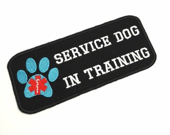 iron-on sew-on Service dog patch Hook and loop Patch Service Dog In Training with Heart and medical symbol for dog vest male backing