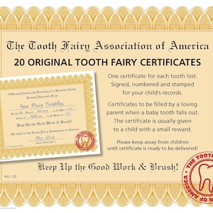 20 Original Tooth Fairy Certificates