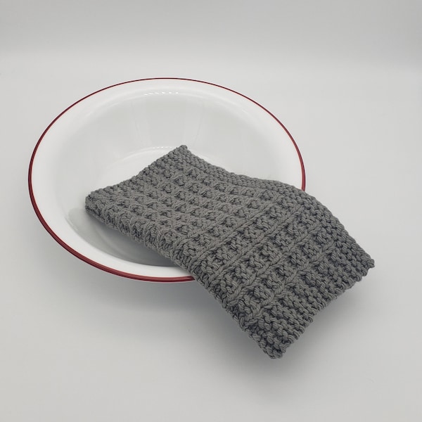 Beautifully Crafted Gray "Overcast" Cotton Cloth - Handmade / Hand Knit Dish Cloths / Handknitted Face Cloth / Hostess / Housewarming Gift
