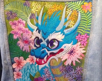 Cute Dragon embroidered denim jacket