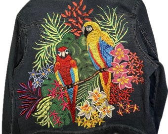 Parrots embroidered denim jacket