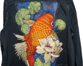 Single Koi embroidered denim jacket