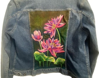 Lotus embroidered denim jacket