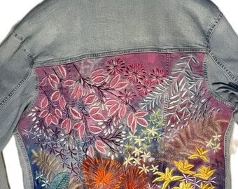 Pink Garden embroidered denim jacket