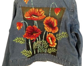 Poppies embroidered denim jacket