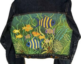 Aquarium embroidered denim jacket