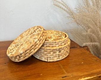 Set of 6 Rattan Boho Coasters, with holder