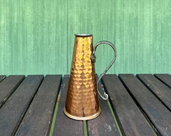 Vintage Copper Hammered Vase with Metal Handle