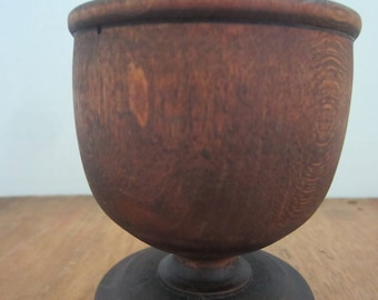 Vintage Wood Cup Vintage Decor Farmhouse Decor Wood Turned Cup With Pedestal Vintage Kitchen Decor Trinket Holder