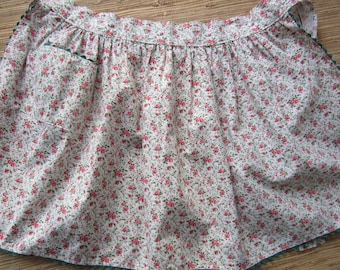 Vintage Apron Half Apron Flowered Apron Springtime Apron Pink Apron Vintage  Kitchen Clothing Handmade Apron Green Trimmed Apron Girls Apron