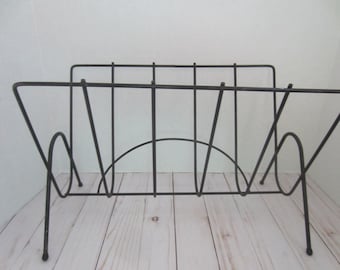 Vintage Metal Magazine Rack Mid Century Modern Magazine Rack MCM Decor Black Magazine Rack Vintage Magazine Rack Retro Decor