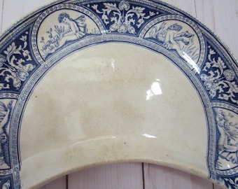 Antique Half Plate 1800s Half Plate Blue And White Half Moon Plate Collectible Home Decor Vintage Decor Antique Half Moon Plate