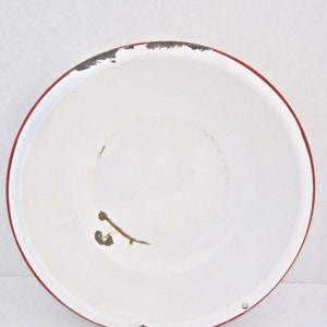 Vintage Enamel White Basin Vintage Enamel Bowl Farmhouse Decor Red Rimmed Enamel Bowl Outdoor Planter Basin Rustic Enamel Basin