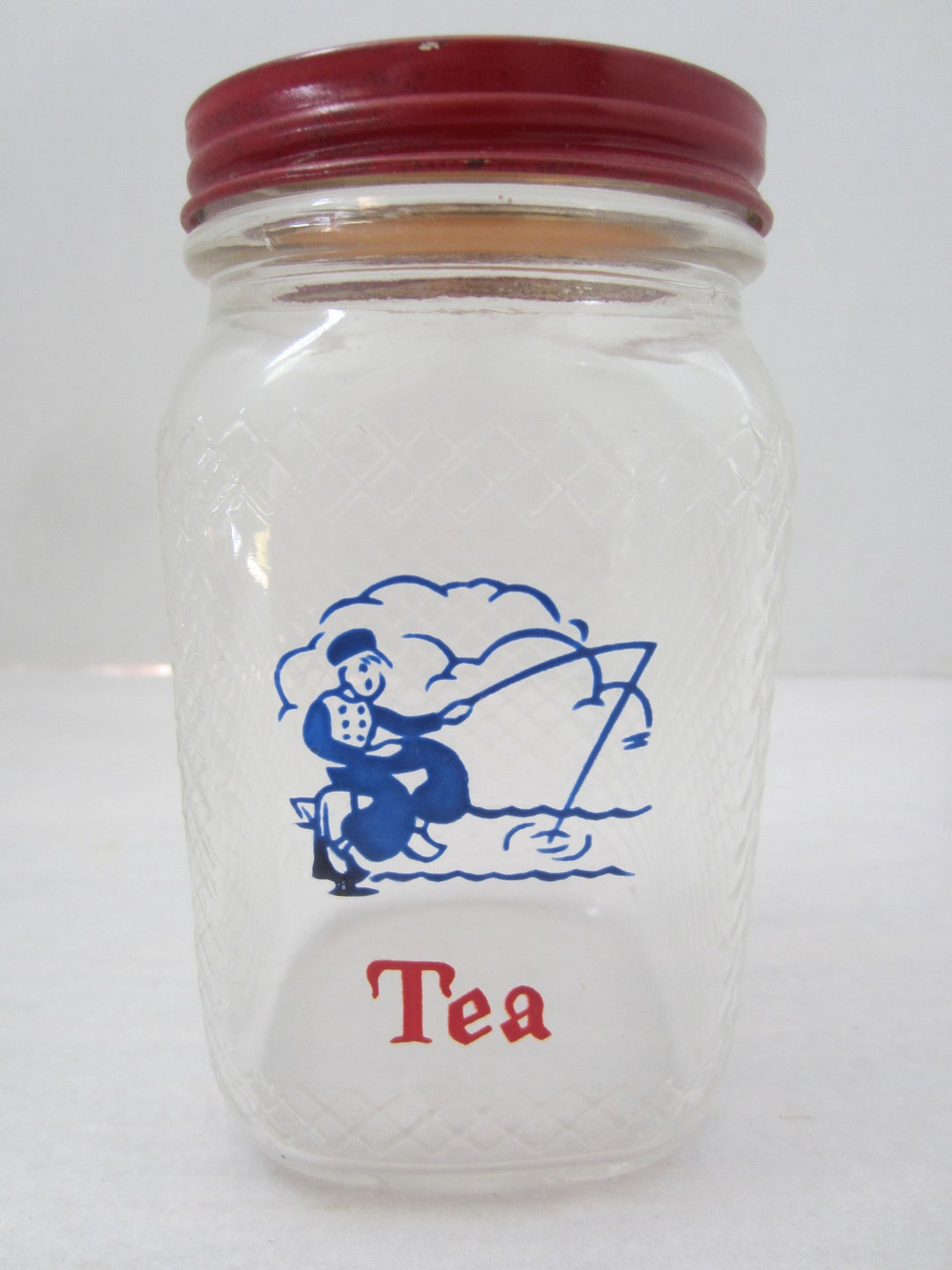 Glass Tea Jar Vintage Tea Jar Square Waffle Jar Kitchen Decor Tea Decor