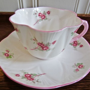 Vintage Shelley Bridal Rose Cup And Saucer From England Pink Flowered Tea Cup And Saucer Collectible