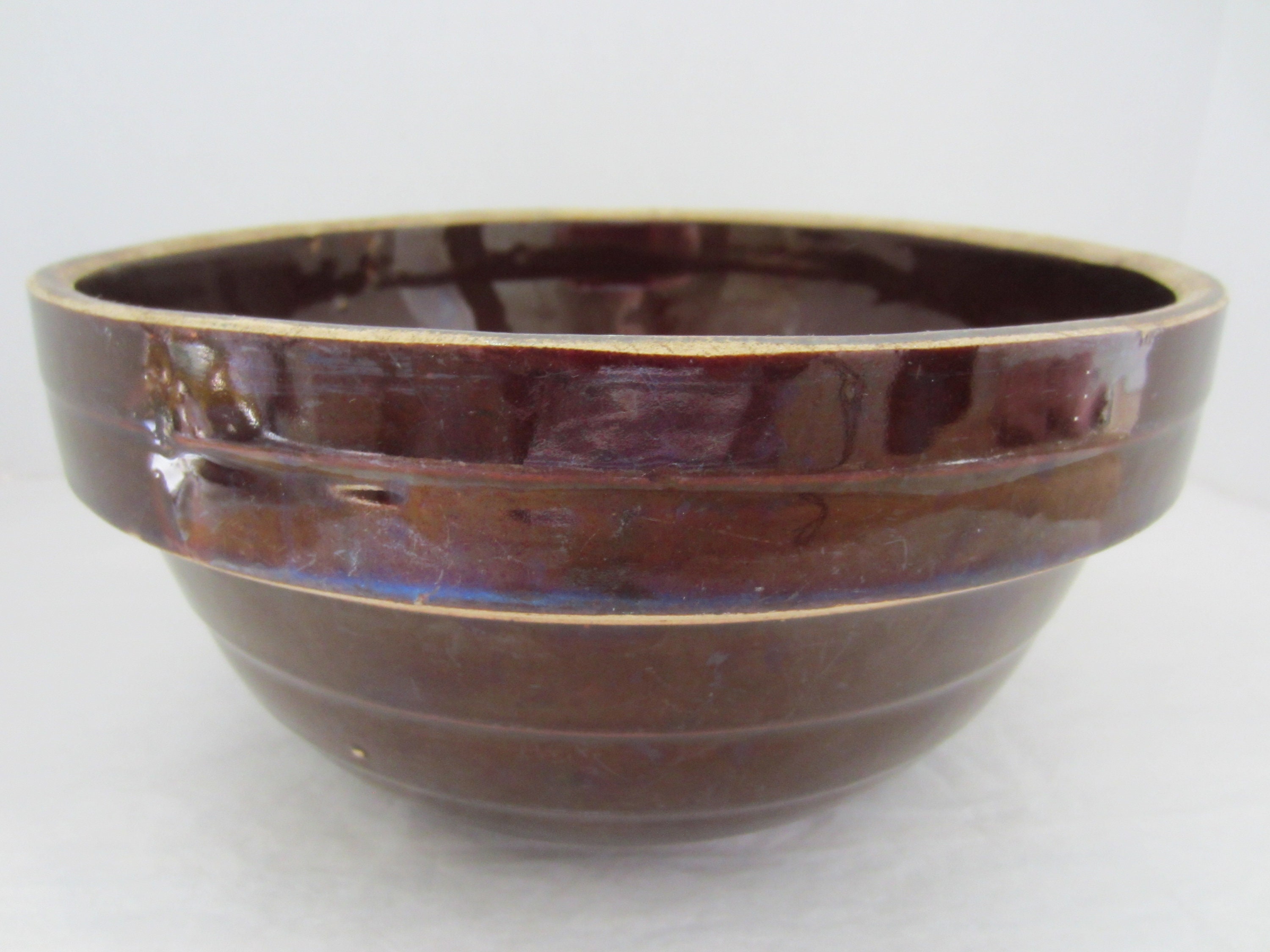 Vintage Brown Large Mixing Bowl Heavy Pottery Stoneware USA