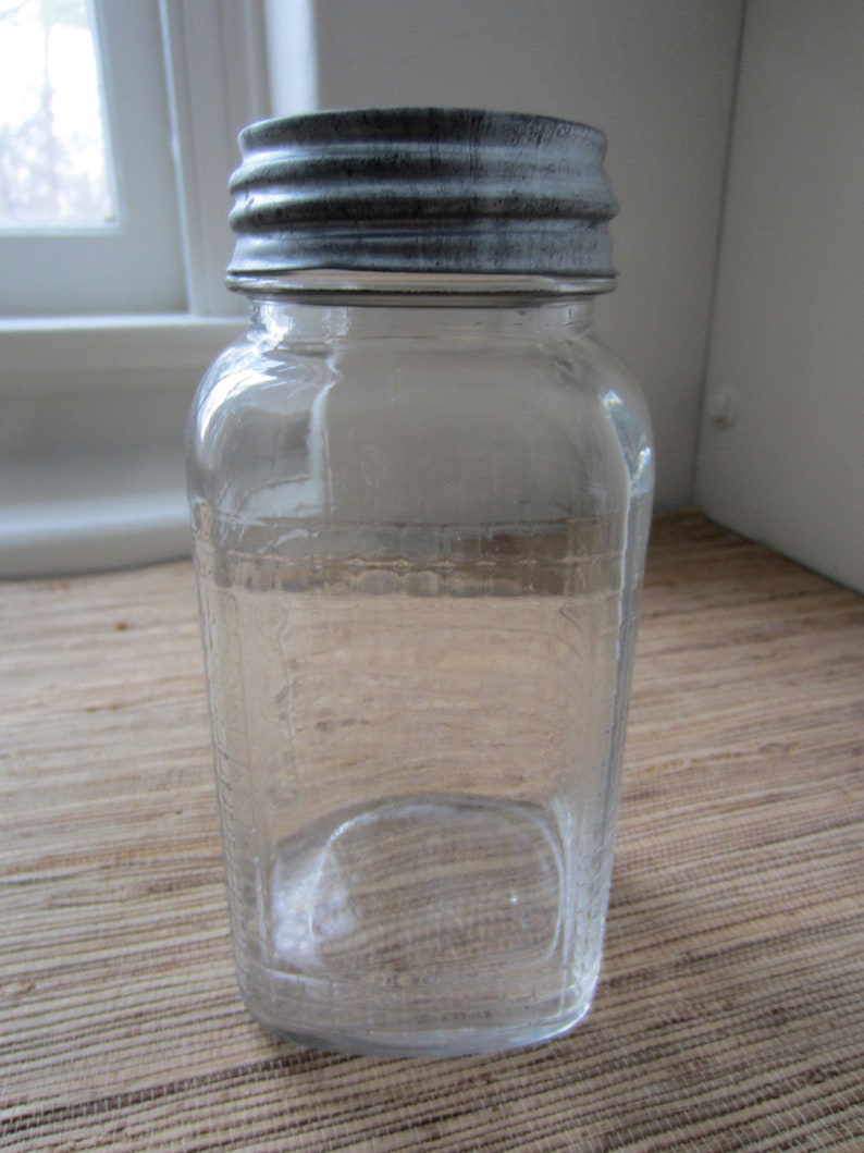 Vintage Glass Waffle Jar Container Clear Square Cannister Storage Kitchen Farmhouse