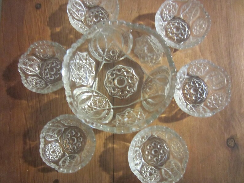 Vintage Small Clear Glass Decorative Bowl with 6 Matching Salt Etsy
