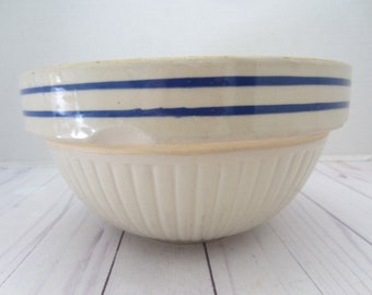 Vintage Stoneware Bowl Blue Striped Bowl
