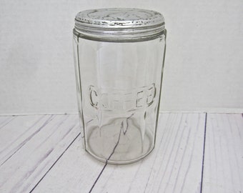 Vintage Hoosier Glass Coffee Jar With Aluminum Lid