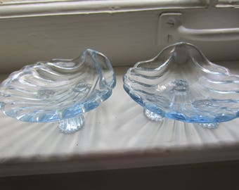 Vintage Glass Salt Cellar Shell Shaped Cambridge Salt Cellars Set Of Two Salt Cellars Trinket Dishes Ring Dishes Vintage Collectibles Dining