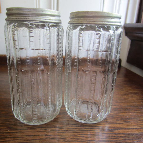 Vintage  Hoosier Cabinet Glass Spice Jars Grandmacore Kitchen Farmhouse Kitchen Shaker Lids