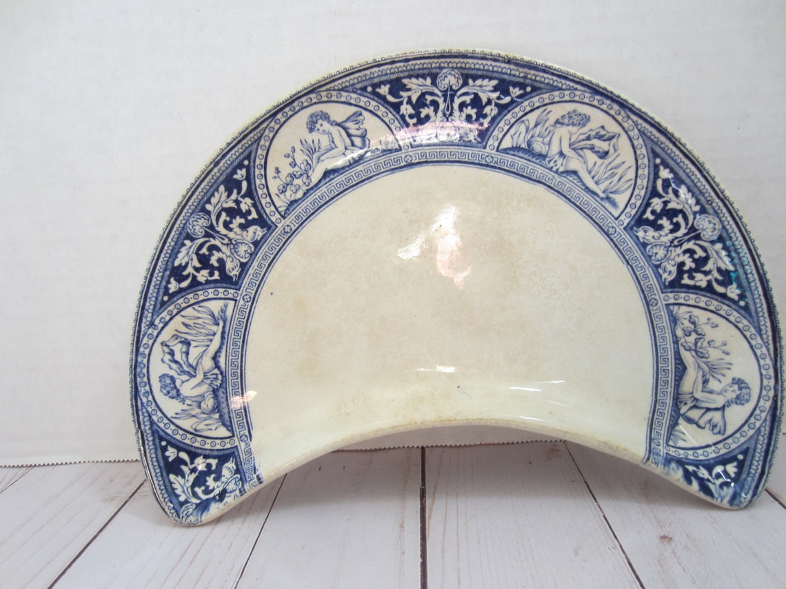 Antique Half Plate 1800s Half Plate Blue And White Half Moon Etsy