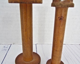 Antique Wood Textile Spools Set Of Two Small Wood Spools