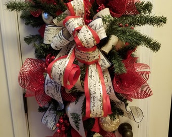 Décoration de Noël en forme de larme, couronne à feuilles persistantes, décoration de porte des fêtes