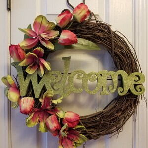 Spring Welcome Wreath, Summer Grapevine wreath, Front door decor
