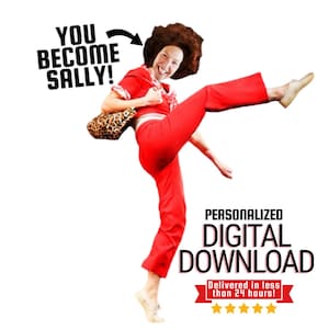SALLY o Malley Download digitale PHOTOSHOP di YOU Festa di compleanno Divertente Ho 50 anni calcio stretching Invito cinquantennale Tazza personalizzata