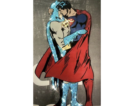 BATMAN AND SUPERMAN superhero Kiss Matted - Etsy