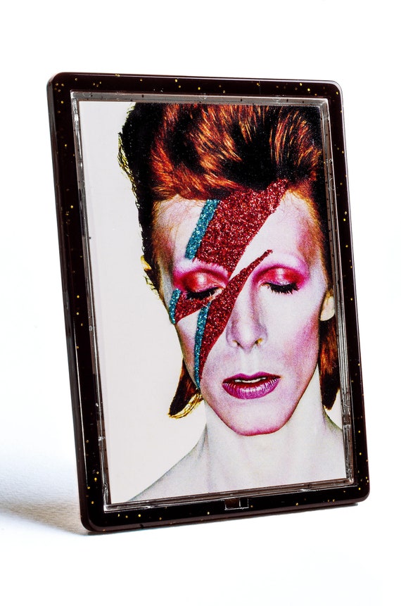 DAVID BOWIE Ziggy Stardust Glittered Magnet and Photo Easel Frame Custom Made Glitter