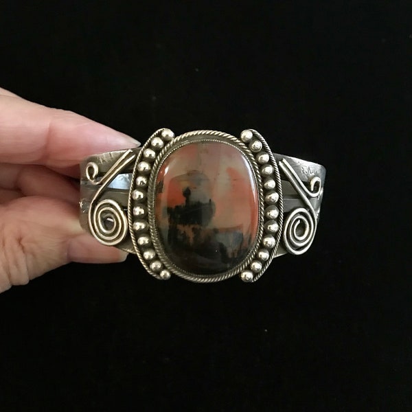 Magnificent Early Navajo Ingot Coin Silver & Petrified Wood Bracelet Circa 1920’s-30’s
