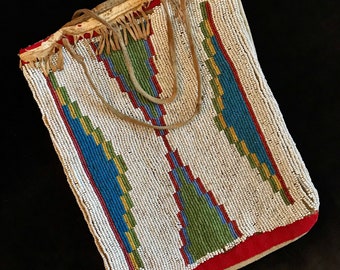 OUTSTANDING Antique Plains Indian Beaded Buckskin Bag Circa 1800’s