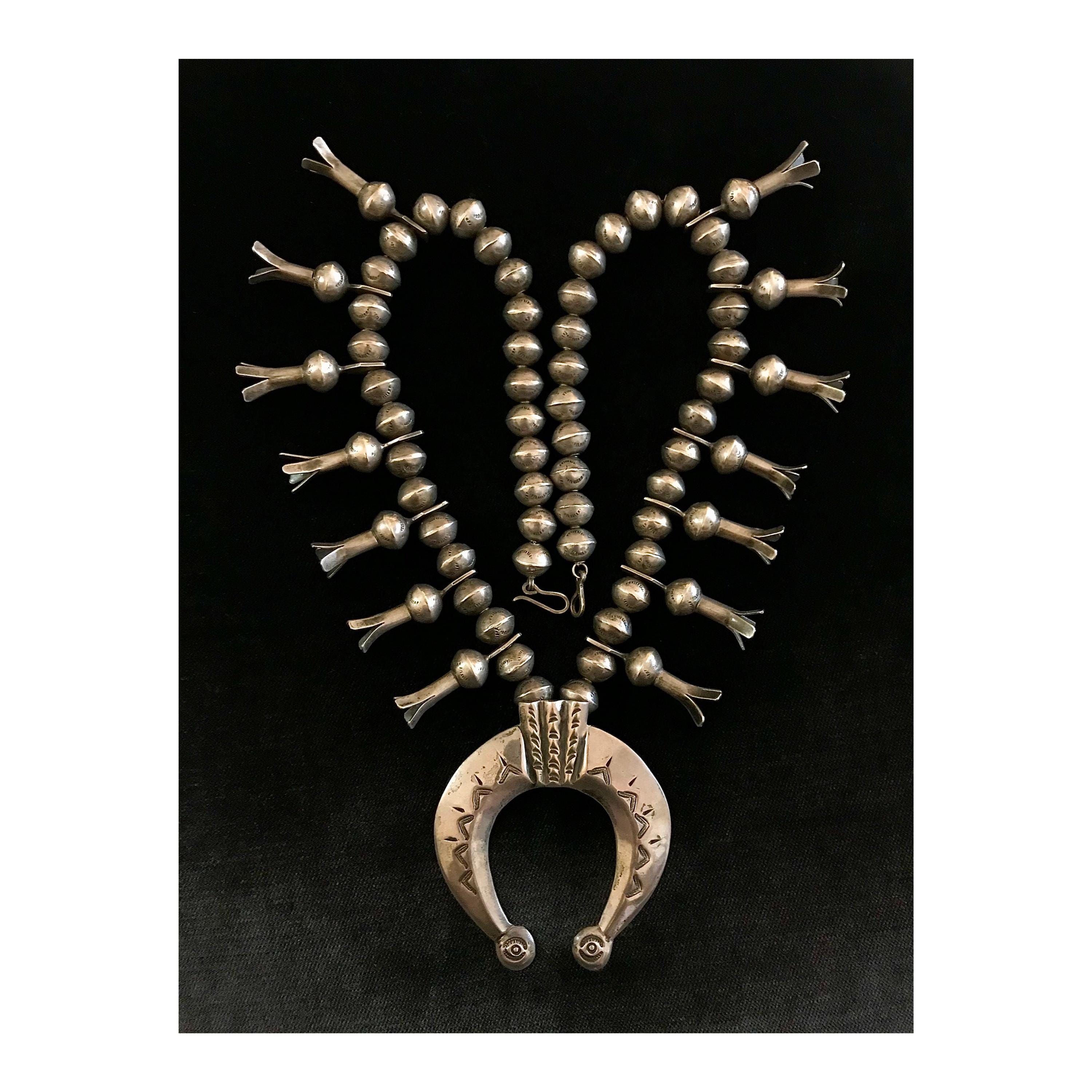 Vintage Navajo Sterling/coin Silver Hand-stamped Squash Blossom