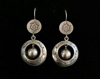 FABULOUS Vintage Navajo Sterling Hand Stamped Hoop Earrings