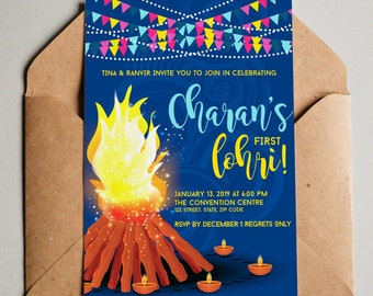 Lohri Invitation {His & Hers in Navy and Pink backgrounds}
