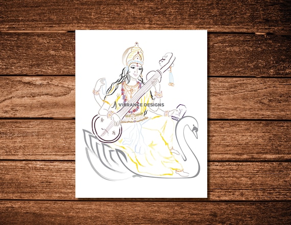 Maa Devi Saraswati - Pencil Art Drawing