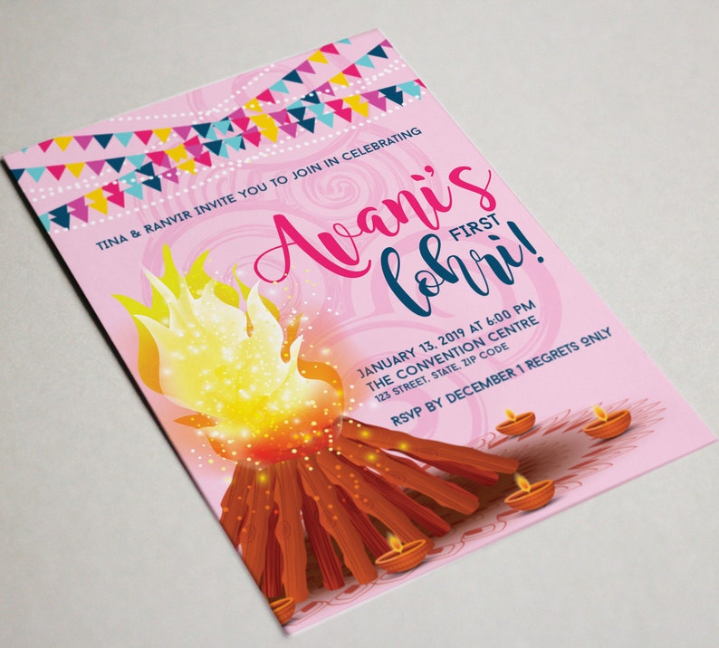 Lohri Invitation his & Hers in Navy and Pink Backgrounds Etsy Canada