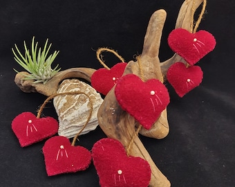 Red Wool Heart Ornaments