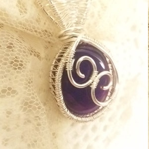 Purple Agate Silver Wire Wrapped Stone Pendant, Homemade Necklace, Artisan Jewelry, P205