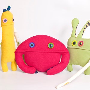 Set of 3 stuffed monster handmade doll super soft tactile toy sensory toy stuffed animal fabric monster Heirloom gift
